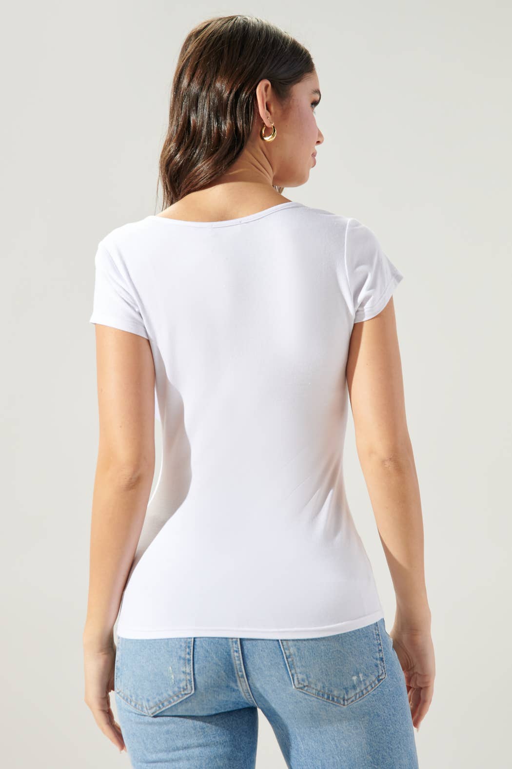 All For You Square Neck Tee Jersey Knit Top: Camel