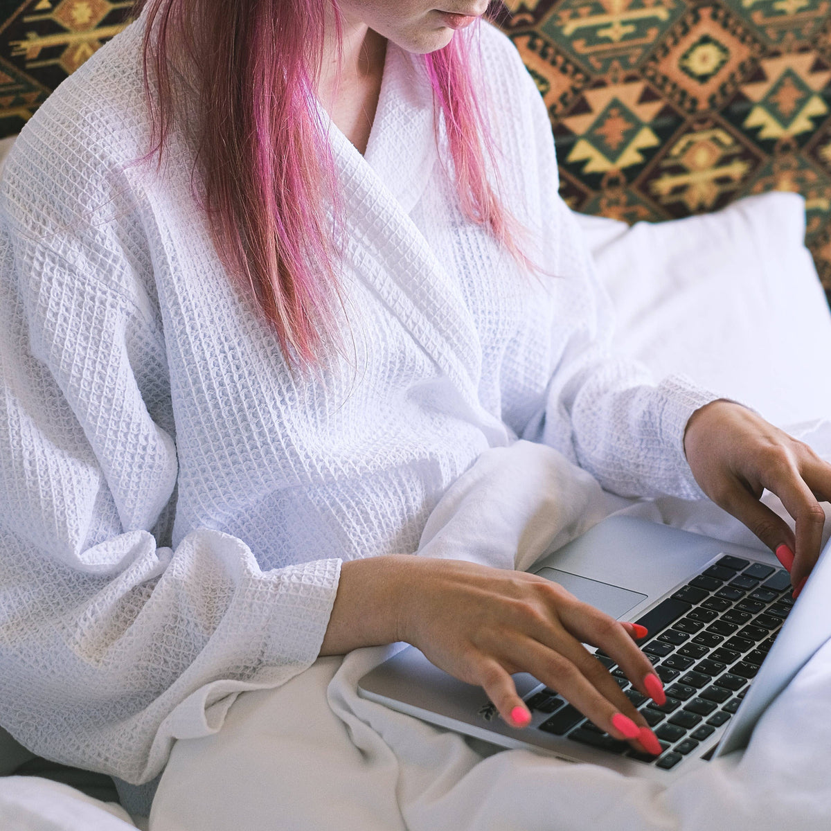 Lightweight Waffle Bathrobe, Spa Dressing Gown Kimono: Linen