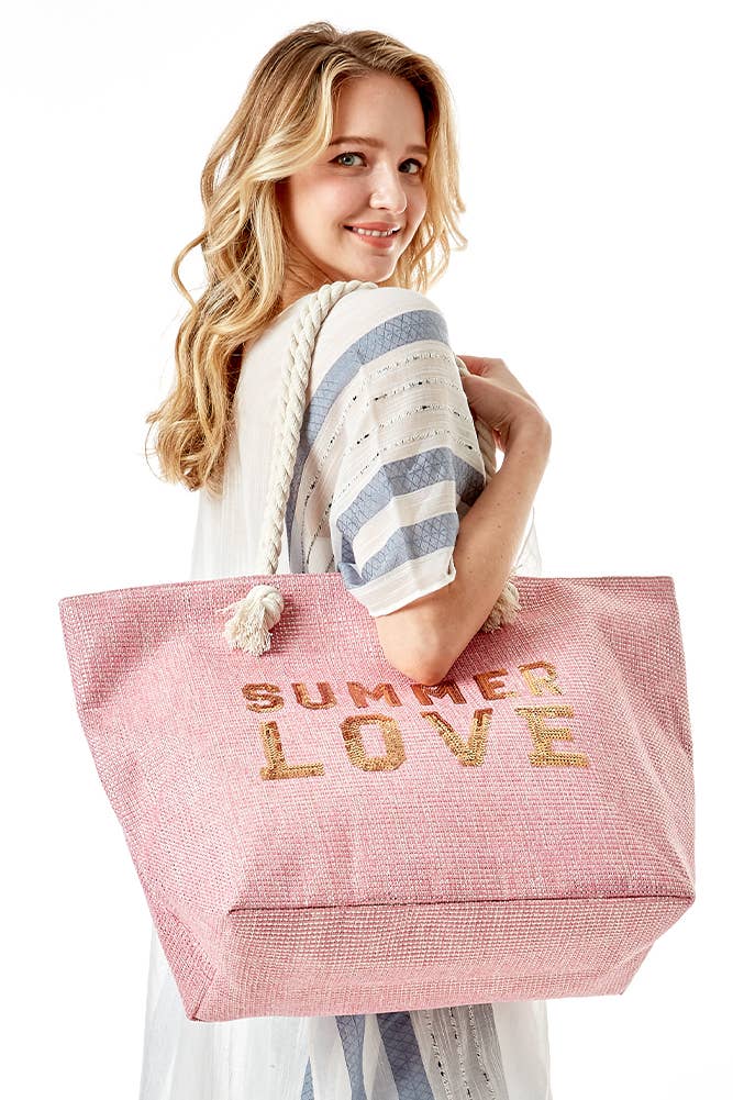 Glitz SUMMER LOVE Lettering Beach Bag: Yellow