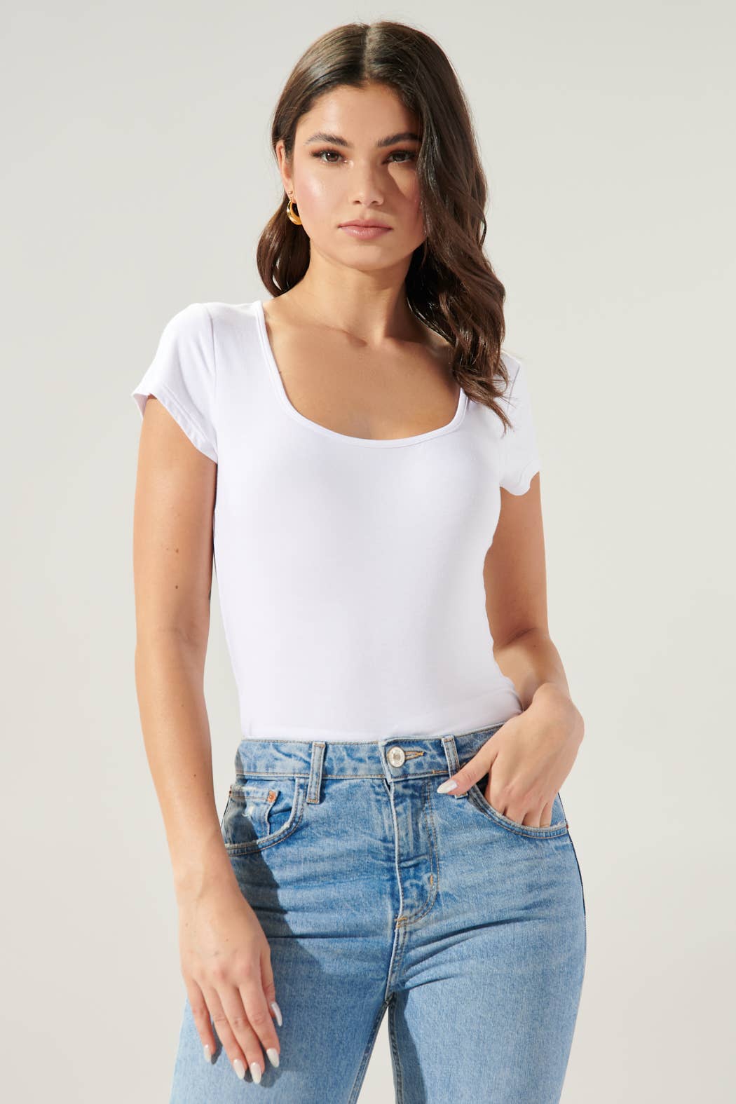 All For You Square Neck Tee Jersey Knit Top: Camel