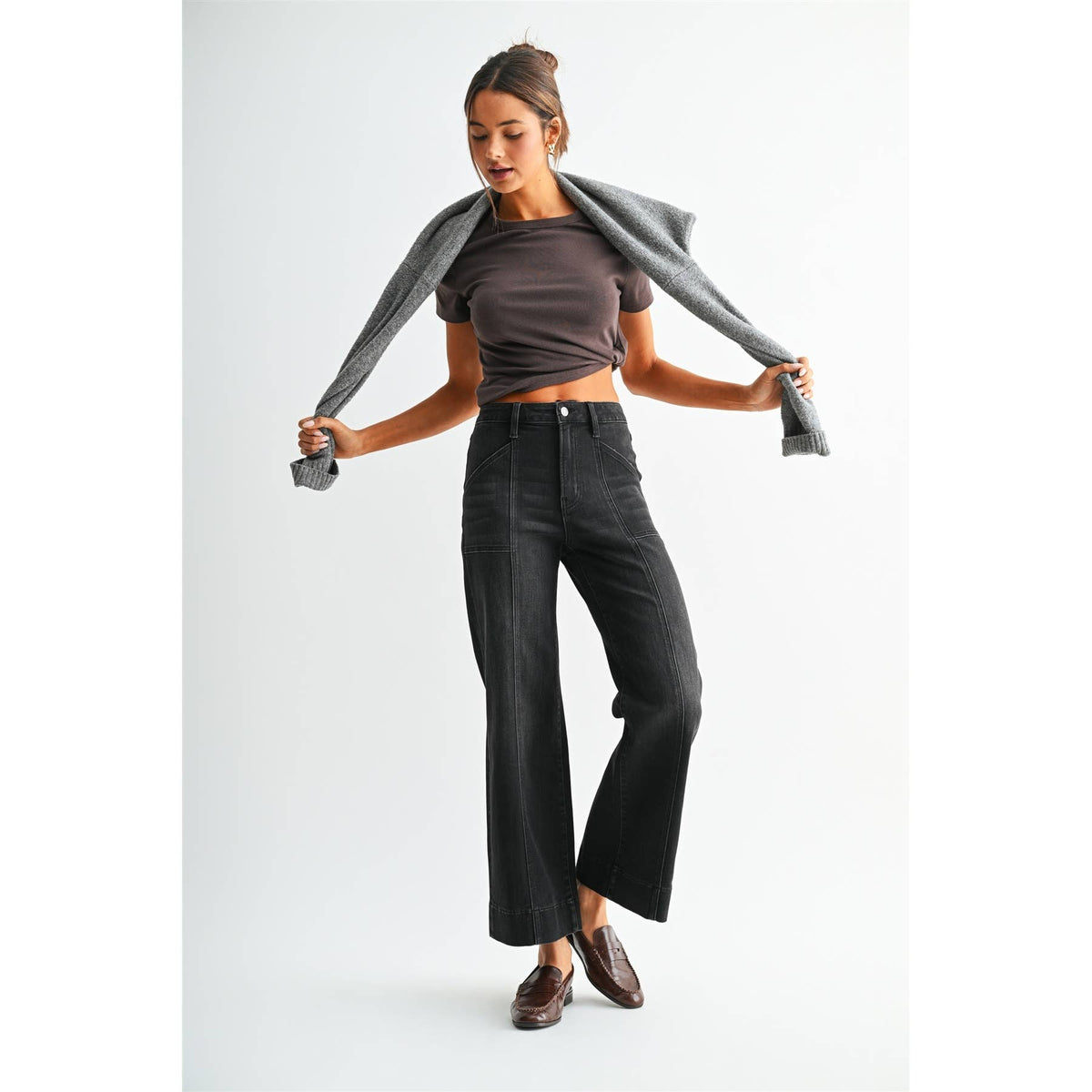 HIGH-RISE WIDE ANKLE TROUSER HEM: DUNE