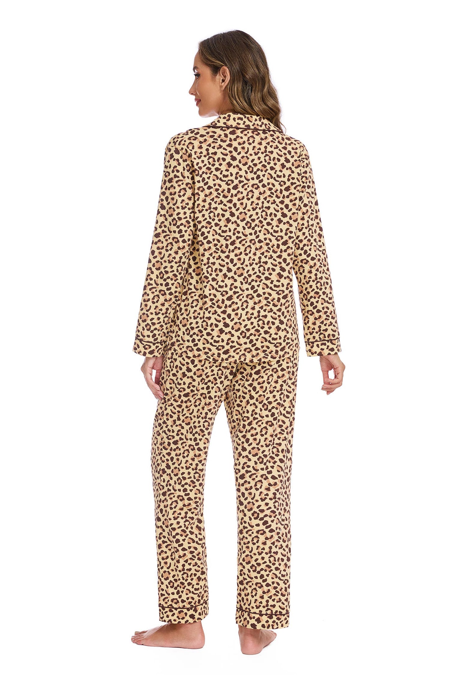 Women’s Cotton Pajama Set with Printed Design: Leopard