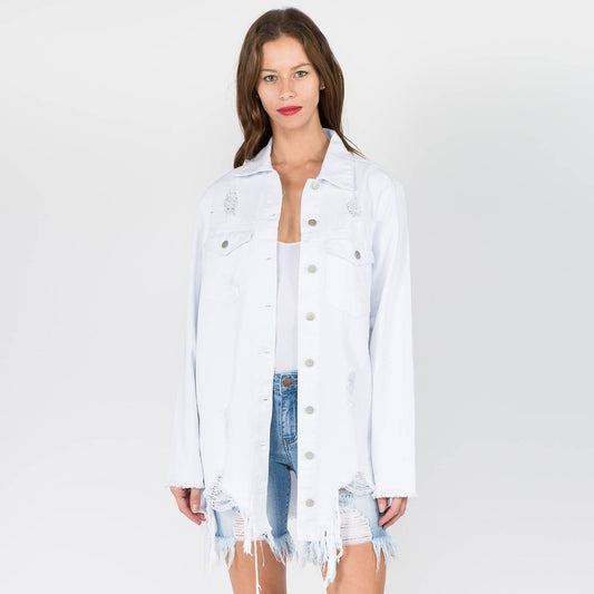 DISTRESSED DENIM SHIRT STYLE JACKET-SALE