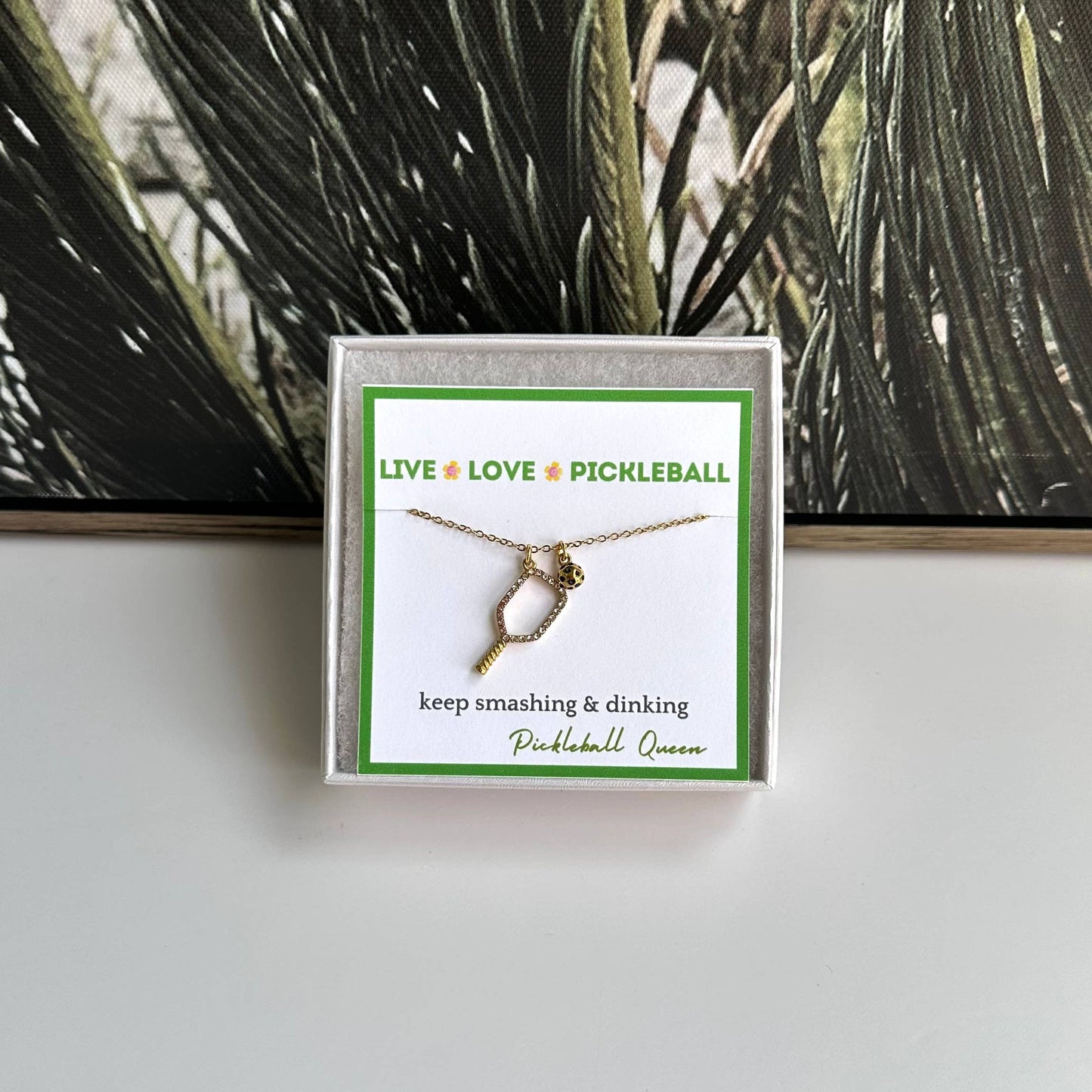 Pickleball Necklace 18k Gold Plated Rhines Stone Gift