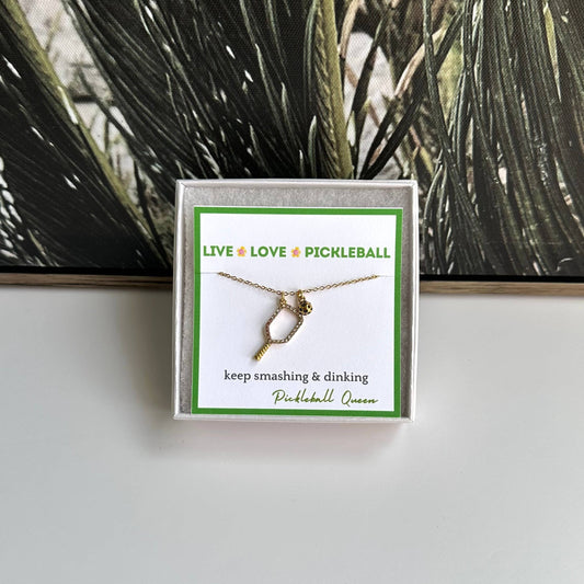 Pickleball Necklace 18k Gold Plated Rhines Stone Gift