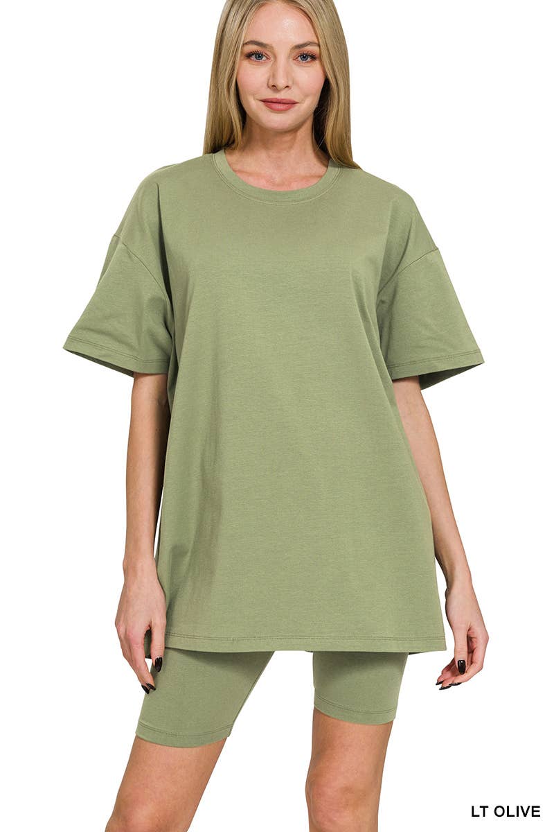 Cotton Round Neck Top & Biker Shorts Set