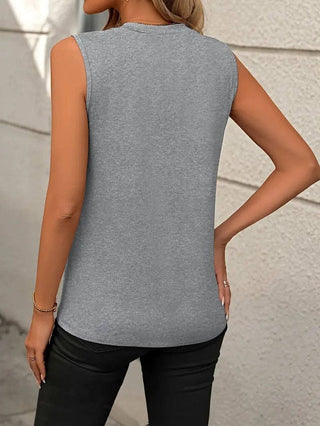 Sleeveless Knit Tank Top Women Loose Fit Solid Color: Grey