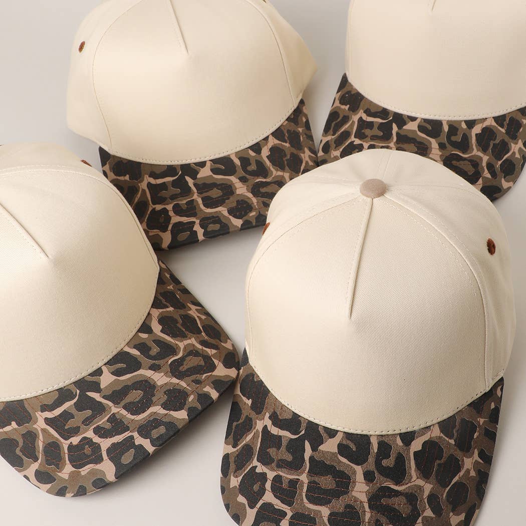 Two Tone Leopard Color Canvas Camo Trucker Hat: LEOPARD / One Size