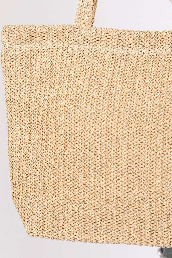 Solid Color Crochet Summer Straw Tote Bag: Taupe