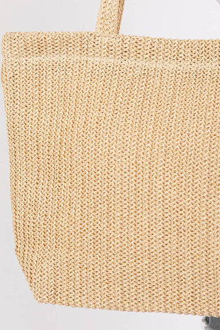 Solid Color Crochet Summer Straw Tote Bag: Taupe