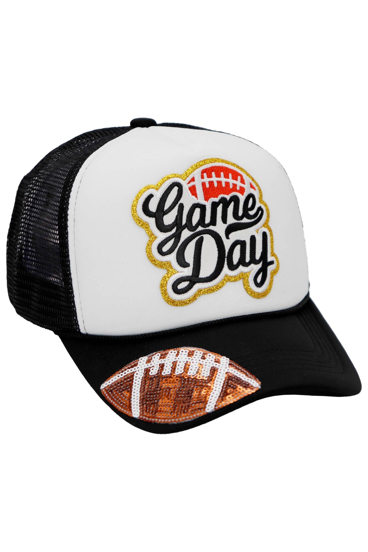 Football Gameday Patch Sponge Trucker Hat: White
