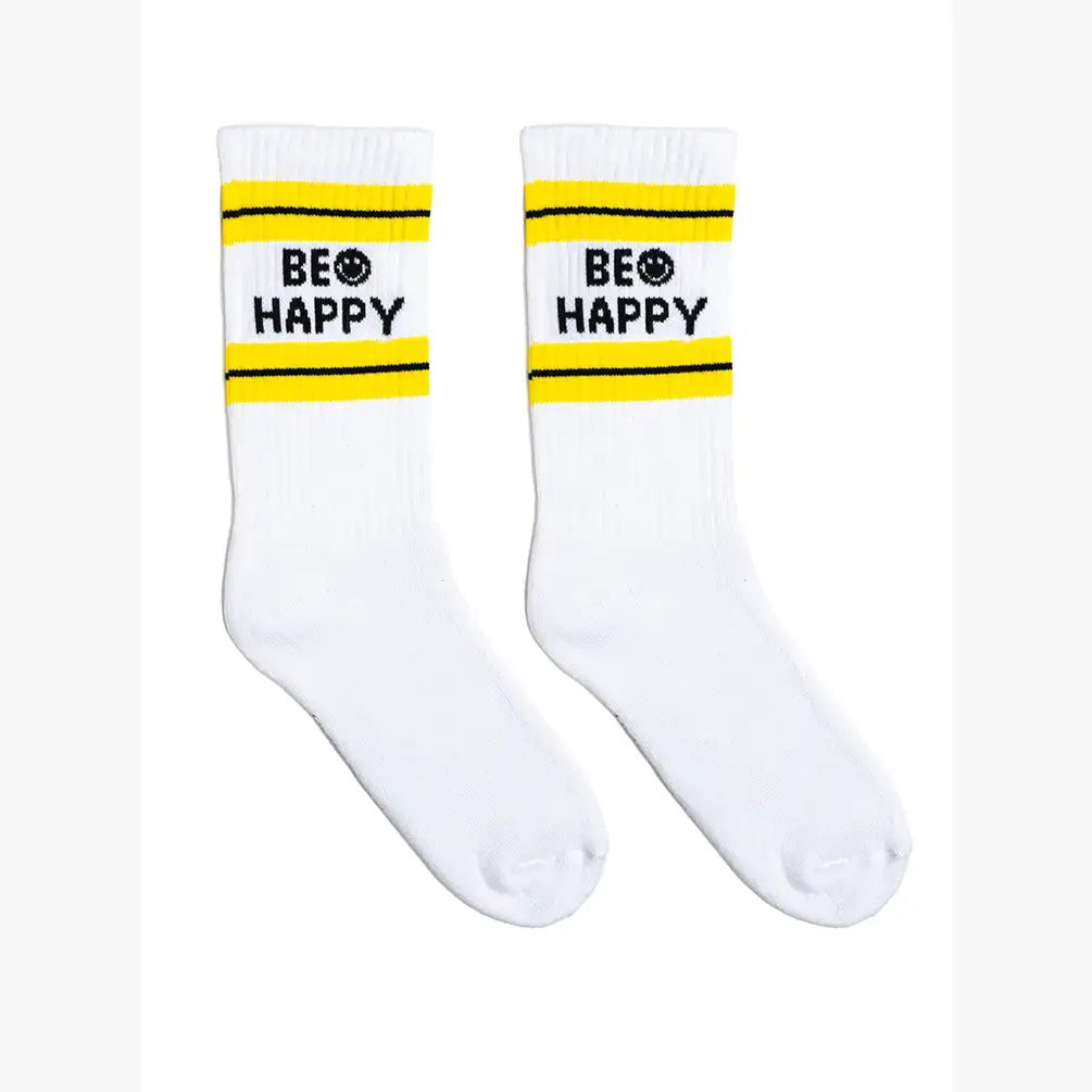 Classic Crew Socks w/ Ribbed Tubing - "Be Happy"