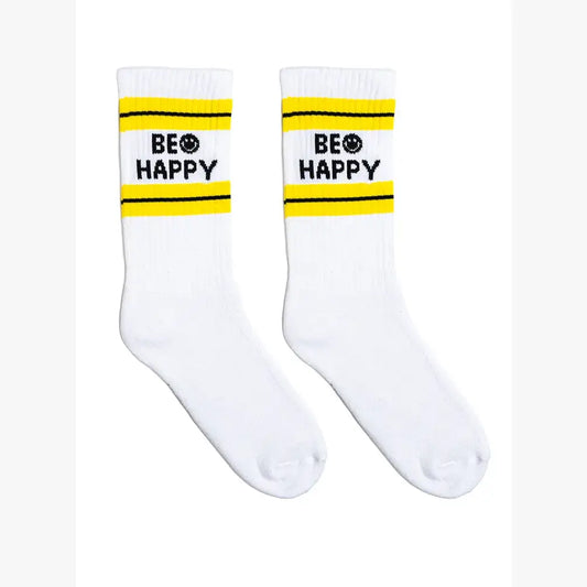 Classic Crew Socks w/ Ribbed Tubing - "Be Happy"