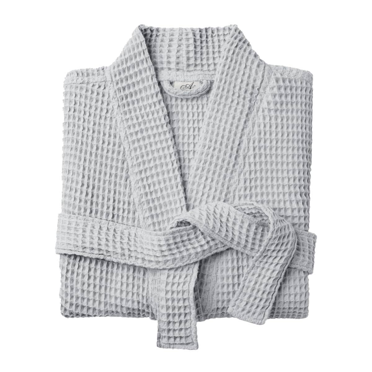 Lightweight Waffle Bathrobe, Spa Dressing Gown Kimono: Gray