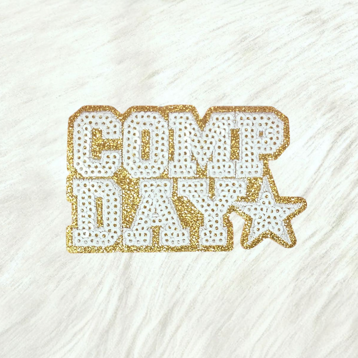 COMP DAY Cheer Dance Sequin on Glitter Small Iron-on Patch: Orange