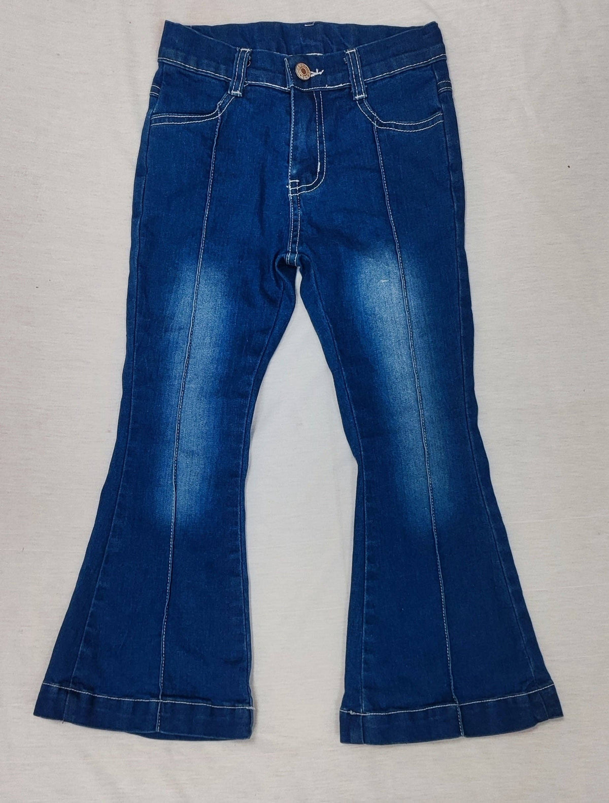 Girls Western Navy Line Bell Flare Denim Pants