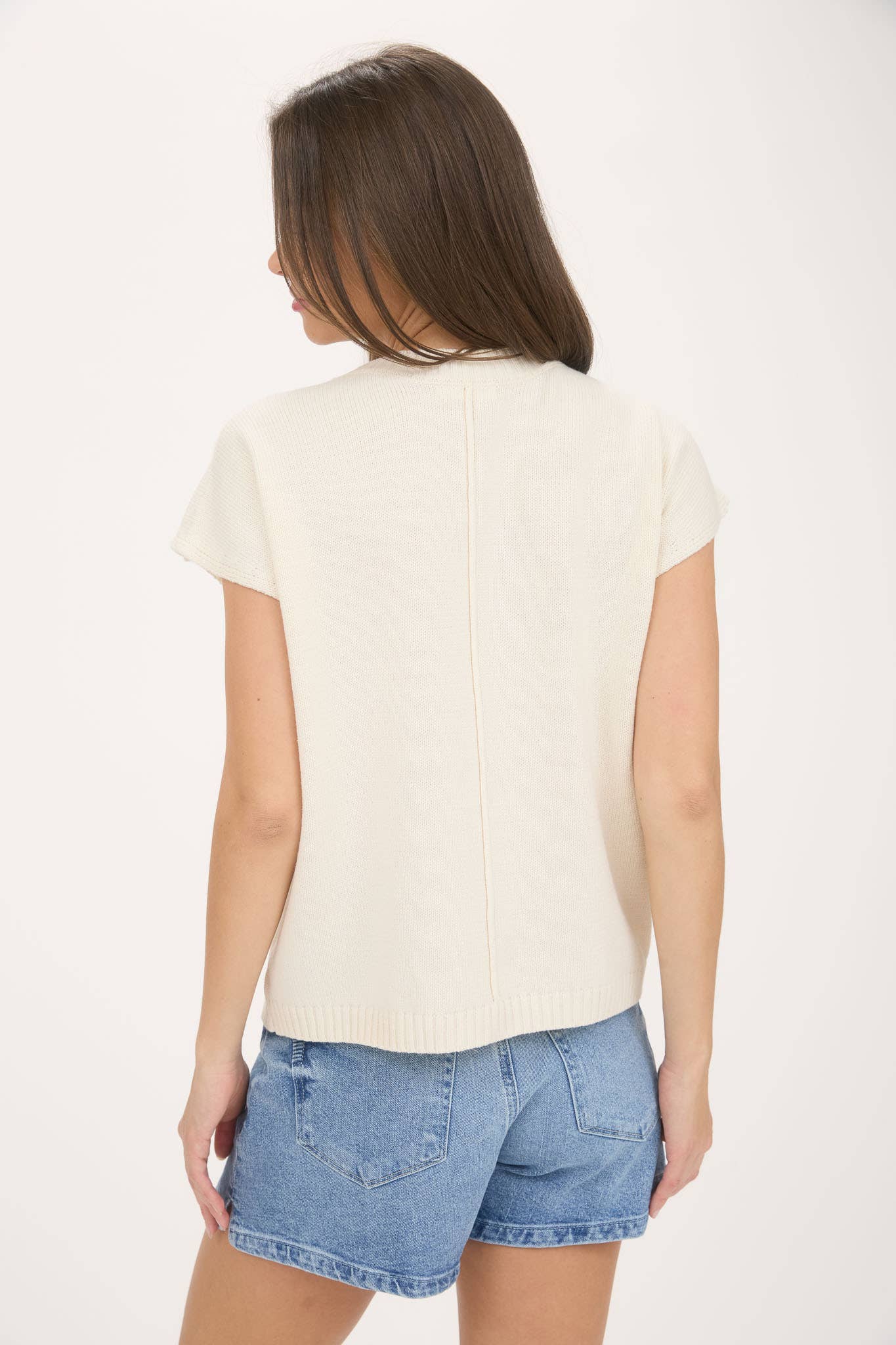 MIMOSA PLEASE SHORT SLEEVE PULLOVER SWEATER: NAVY