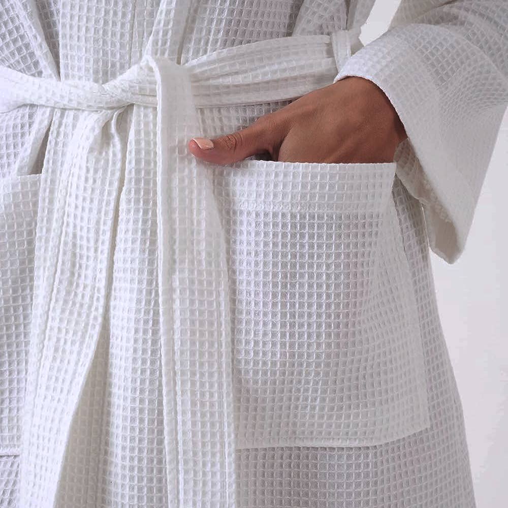 Lightweight Waffle Bathrobe, Spa Dressing Gown Kimono: Gray