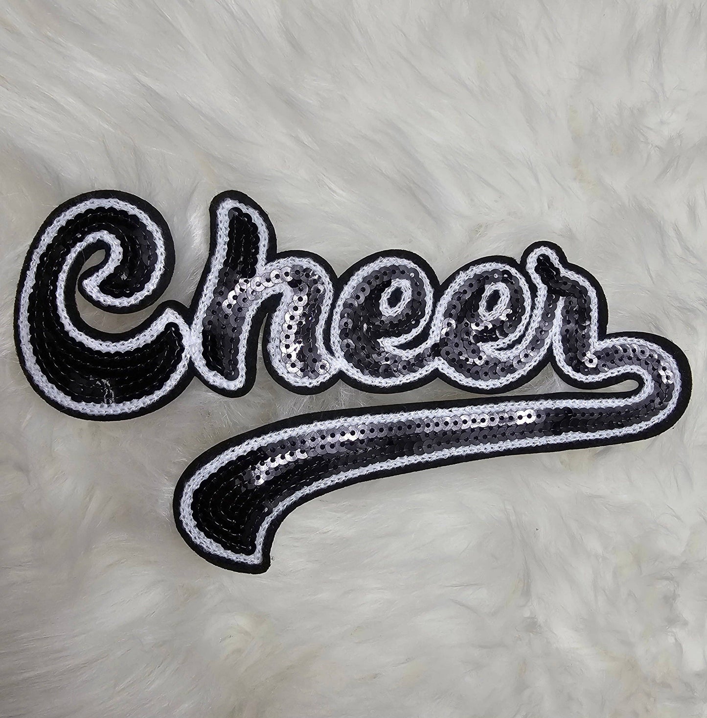 Large Cursive Cheer Sequin and Felt Iron-on Patch: Orange