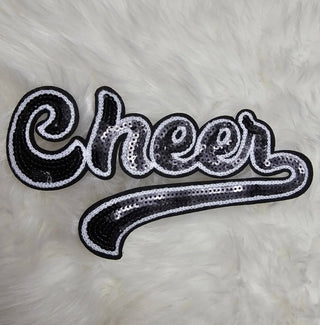Large Cursive Cheer Sequin and Felt Iron-on Patch: Orange