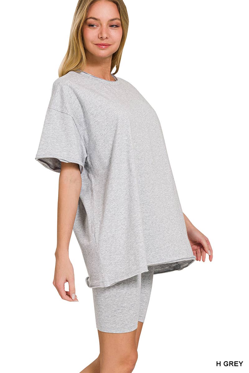 Cotton Round Neck Top & Biker Shorts Set