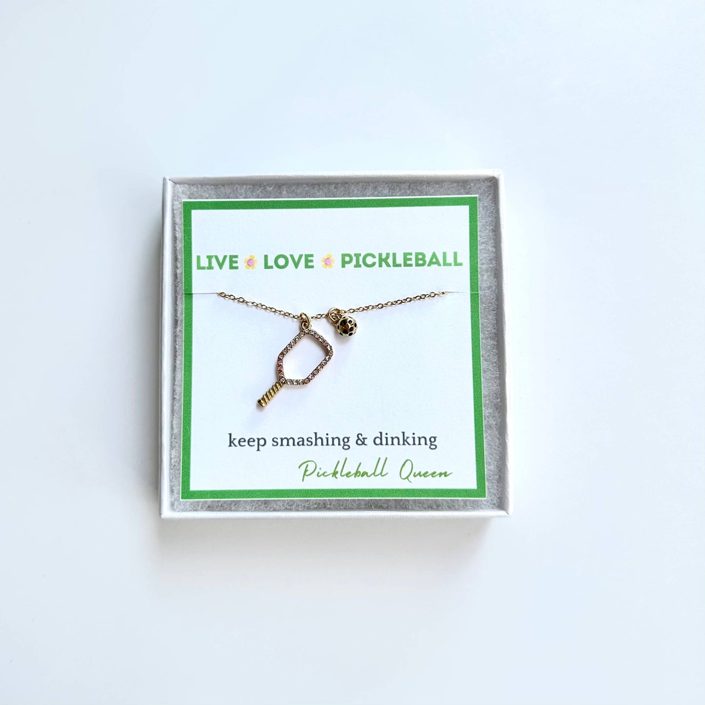 Pickleball Necklace 18k Gold Plated Rhines Stone Gift