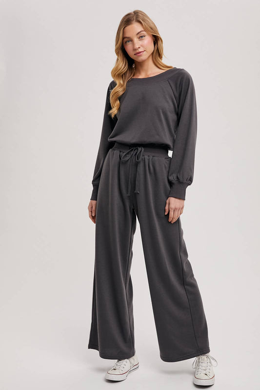 WIDE NECK OFF THE SHOULDER KNIT JUMPSUIT