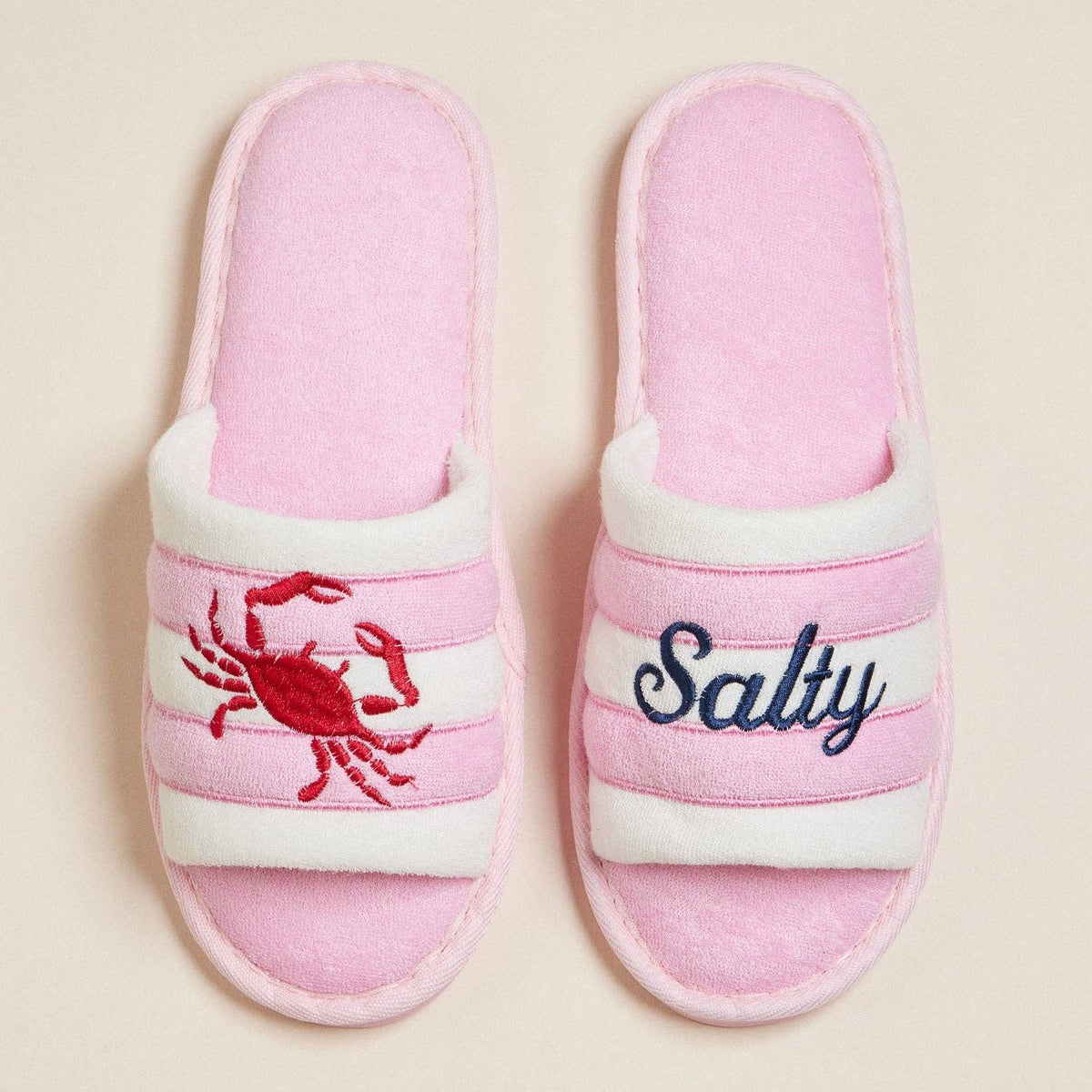 Salty Crab Embroidered Terry Slippers
