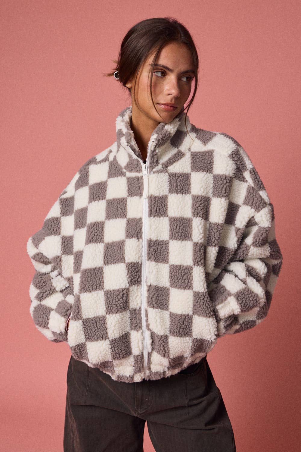 Alayna Checkered Jacket: GREY