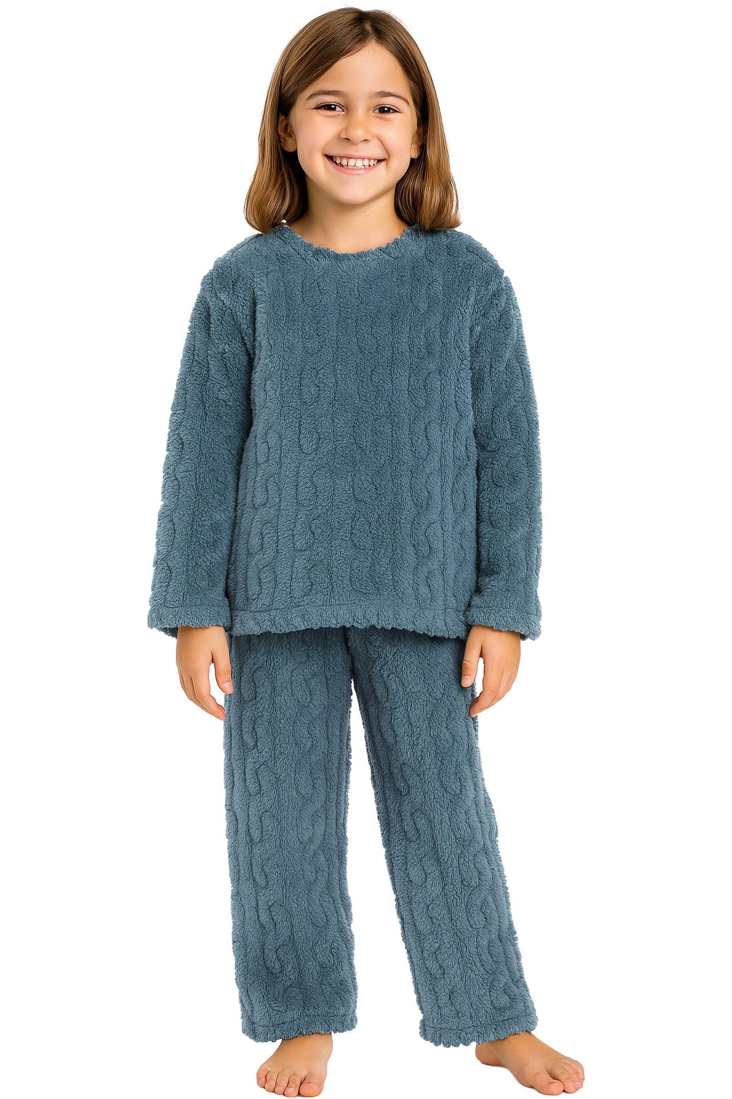 Kids Cable Fuzzy Sherpa Fleece Pajama Sets: BLACK