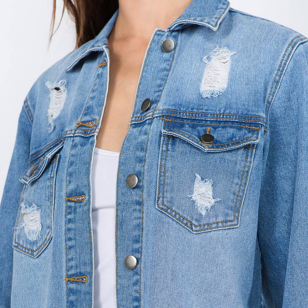 DISTRESSED DENIM SHIRT STYLE JACKET-SALE