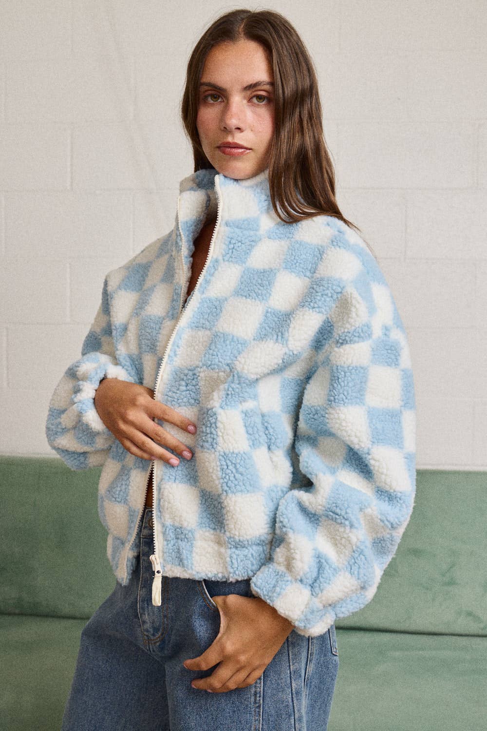 Alayna Checkered Jacket: GREY