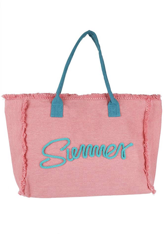 Sewn Rope Summer Letter Fringed Canvas Bag: Green