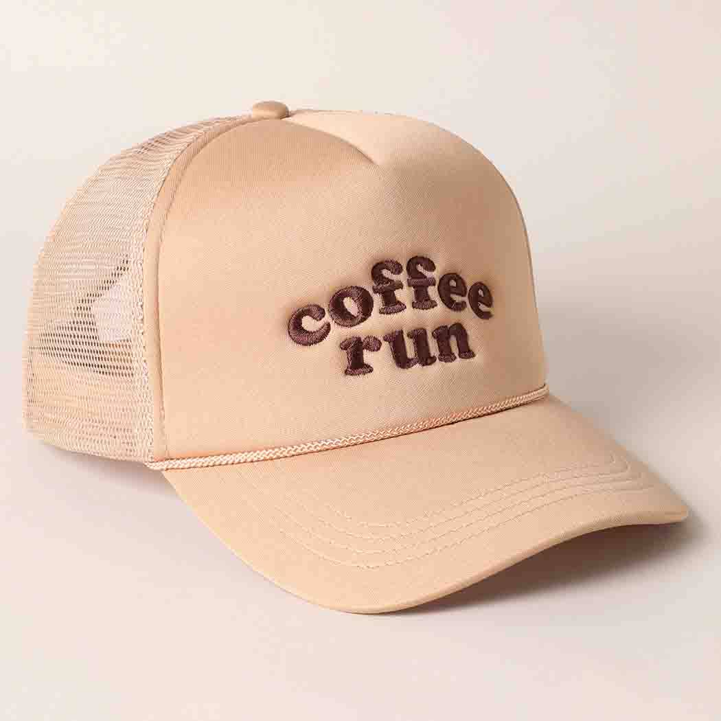 Coffee Run Embroidered Trucker Cap: LATTE / One Size