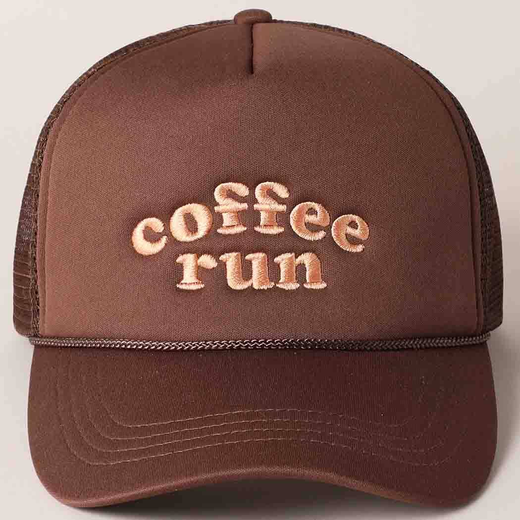 Coffee Run Embroidered Trucker Cap: LATTE / One Size