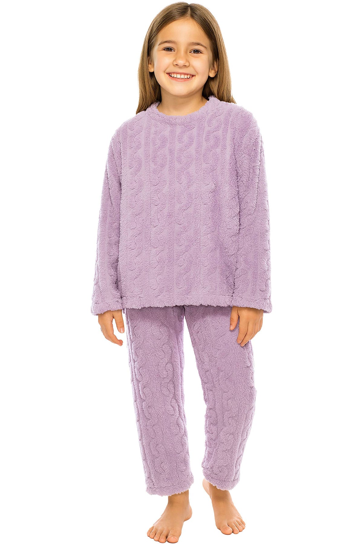 Kids Cable Fuzzy Sherpa Fleece Pajama Sets: BLACK