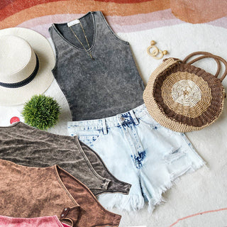 Washed Cotton Bodysuit w/ snap button closure