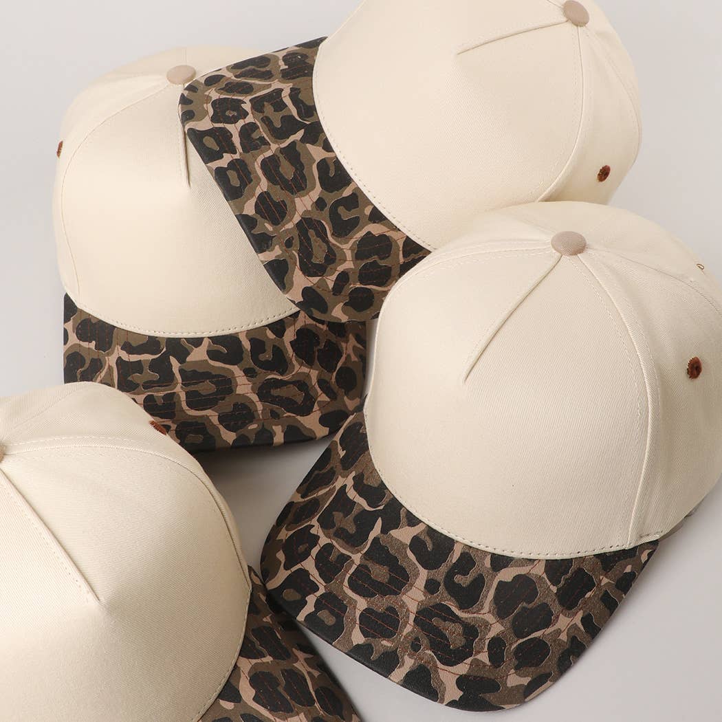 Two Tone Leopard Color Canvas Camo Trucker Hat: LEOPARD / One Size