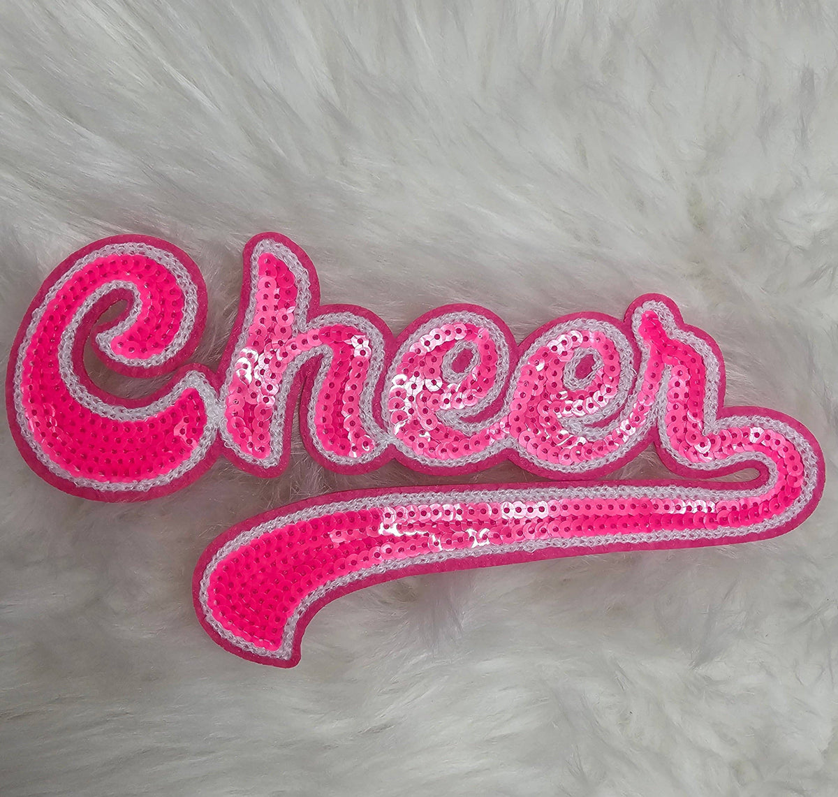 Large Cursive Cheer Sequin and Felt Iron-on Patch: Orange