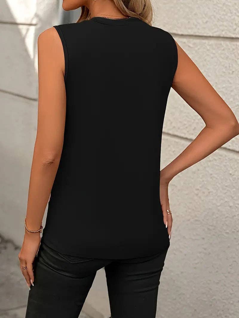 Sleeveless Knit Tank Top Women Loose Fit Solid Color: Grey