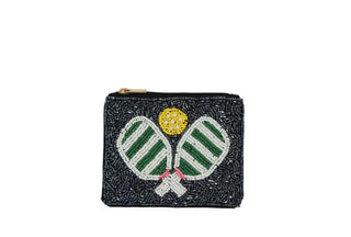 Ladies Fully Beaded Pair Paddle Print  Coin Purse
