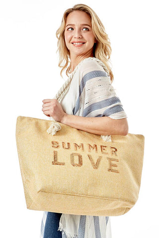 Glitz SUMMER LOVE Lettering Beach Bag: Yellow