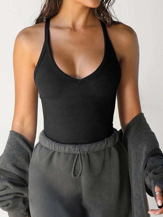 Slim Knit Ribbed Tank Top: Black