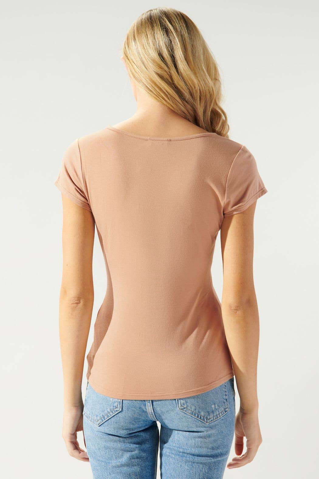 All For You Square Neck Tee Jersey Knit Top: Camel