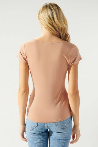 All For You Square Neck Tee Jersey Knit Top: Camel