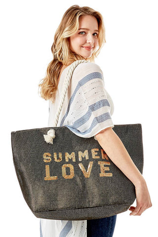 Glitz SUMMER LOVE Lettering Beach Bag: Yellow