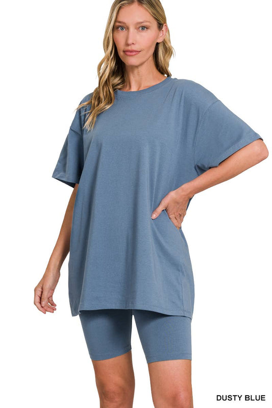 Cotton Round Neck Top & Biker Shorts Set