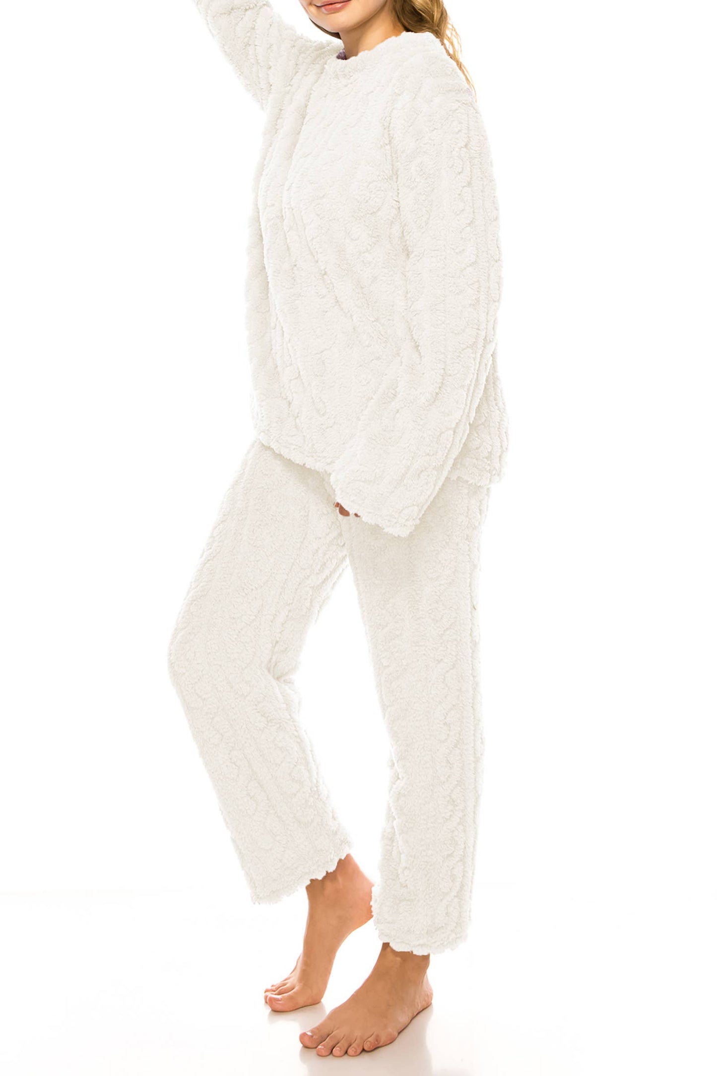 Cable Fuzzy Sherpa Fleece Pajama Sets: BLACK